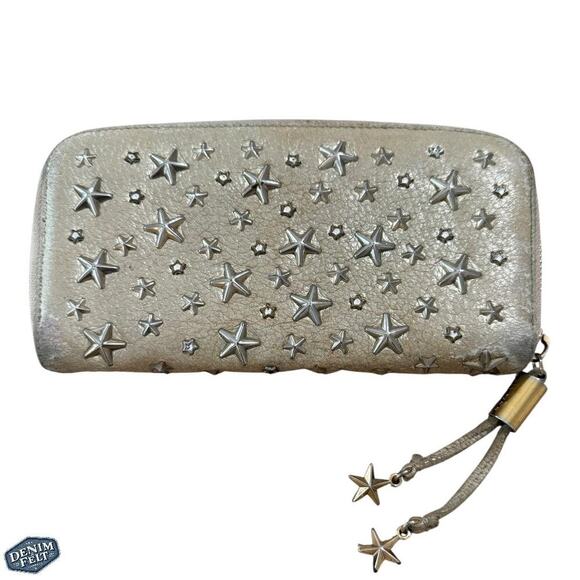 Jimmy Choo Metallic Star-Studded Zip-Around Long Wallet Leather, Made in Italy - Picture 2 of 13